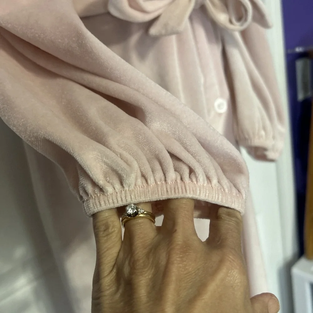 Vintage 70-80's JC Penney Pink Velour Long House‎ Robe Ruffle Victorian Granny M